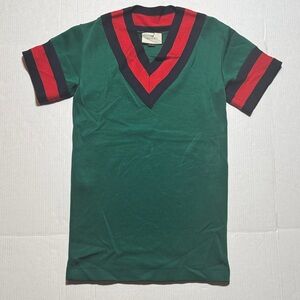 GUCCI Green Jersey Web Stripe Black Red Trim Varsity V-Neck Mini Shirt Dress S